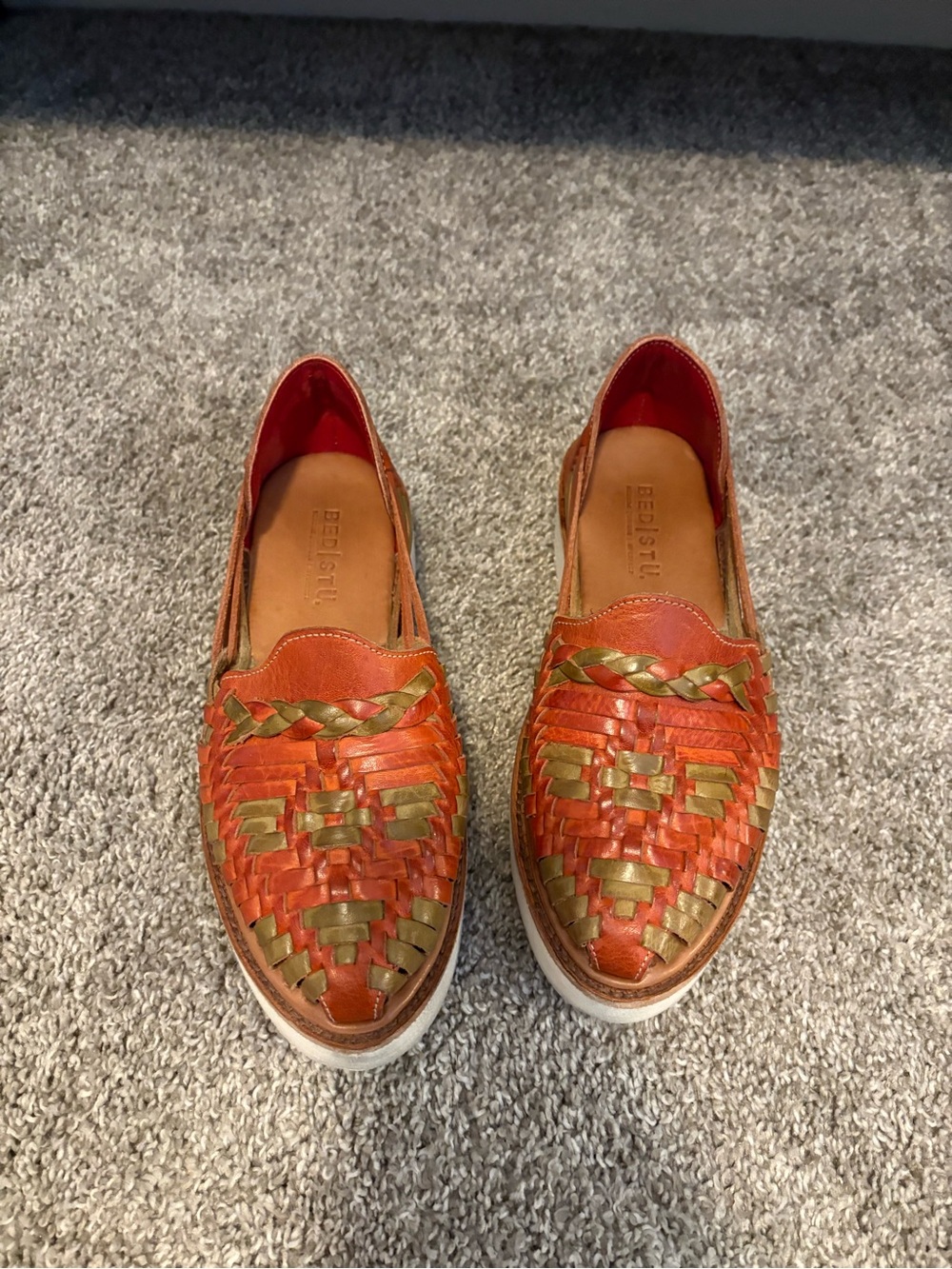 BED|STU Orange and Gold Braided Huarache Loafers (Lizzie)